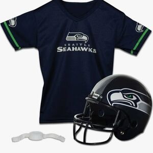 Seattle Seahawks Kids Navy Jersey and Helmet Set